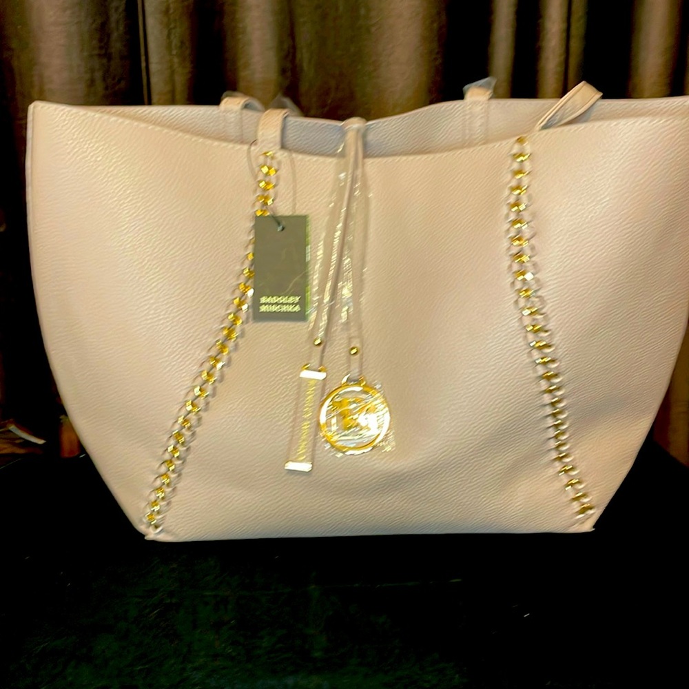 NWTs Bartley Mischka taupe vegan leather purse tote bag baseball softball 👩